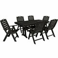 Polywood Nautical 7-Piece Black Dining Set with 6 Folding Chairs and Nautical Trestle Table 633PWS2961BL